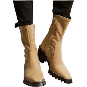 Silver Rhinestone Boots Lattelier Beige Size 10